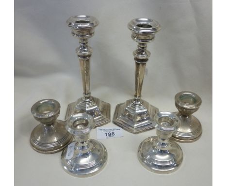 Pair of silver candlesticks 6" tall and two others