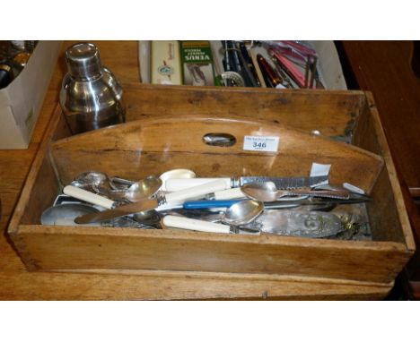 Housemaid's tray with quantity of assorted silver plated cutlery