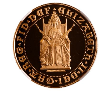 UNITED KINGDOM. Elizabeth II, 1952-. Gold 2 pounds (double sovereign), 1989. Royal Mint. Proof. Commemorating the 500 years a