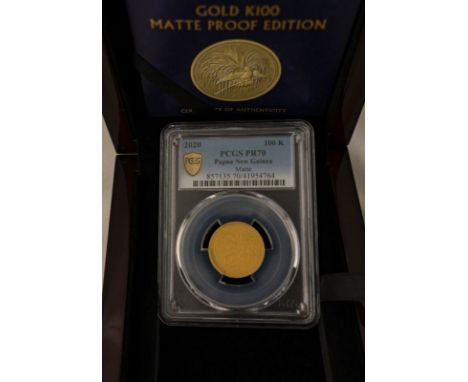 PAPUA NEW GUINEA. Elizabeth II, 1952-2022. Gold 100 kina, 2020. The Commonwealth Mint. Matte Proof. Coat of Arms of Papua New