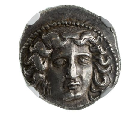 ANCIENT GREECE. LARISSA, THESSALY. Silver drachma, c.380-350 BC. Full-face portrait of nymph Larissa, slightly turned right, 