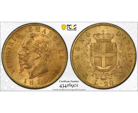 ITALY. Vittorio Emanuele II (1861-1878). Gold 20 lire, 1873 M BN. Milan. Head of Vittorio Emanuele facing left; inscription: 
