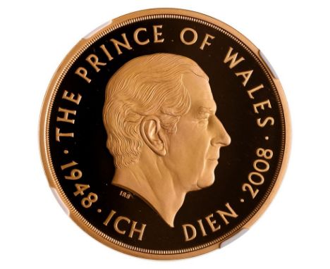 UNITED KINGDOM. Elizabeth II, 1952-. Gold 5 pounds (crown), 2008. Royal Mint. Proof. Celebrating the 60th birthday of HRH Cha