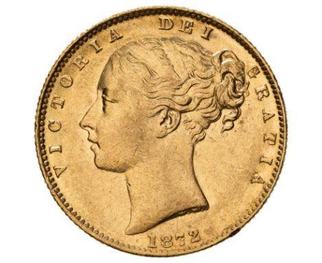 AUSTRALIA. Victoria, 1837-1901. Gold sovereign, 1872 M. Melbourne. Shield. With the Melbourne mint just starting up in 1872, 