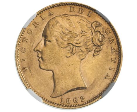 UNITED KINGDOM. Victoria, 1837-1901. Gold sovereign, 1862. London. R over E in BRIT. Second young head of Victoria facing lef