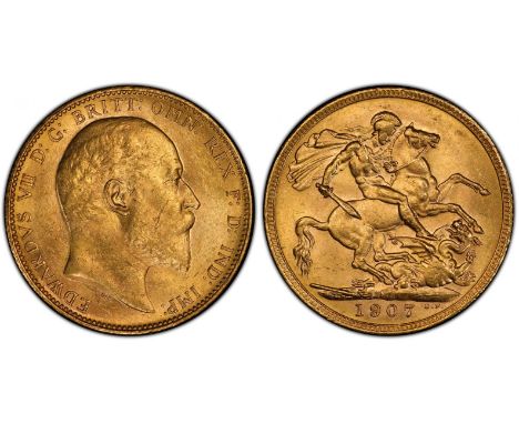 AUSTRALIA. Edward VII, 1901-10. Gold sovereign, 1907 M. Melbourne. Bare head right, DeS. below; EDWARDVS VII D: G: BRITT: OMN