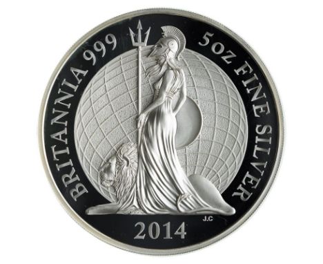 UNITED KINGDOM. Elizabeth II, 1952-. Silver 10 pounds, 2014. Royal Mint. Proof. Jody Clark's interpretation of Britannia aims