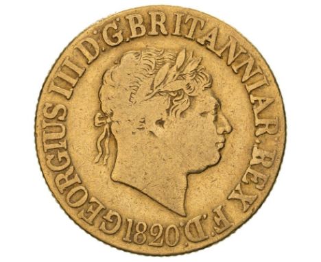 UNITED KINGDOM. George III, 1760-1820. Gold sovereign, 1820. London. Closed 2. Laureate head right; compact date in exergue, 