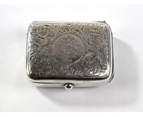 WILLIAM HAIR HASELER LTD; a George V hallmarked silver snuff box and vesta combination with bright cut foliate scroll and ini