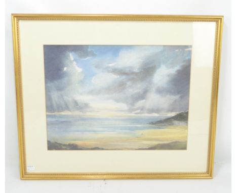 K. MCLEOD BOWERS; a watercolour on paper, a coastal scene with a figure walking by the sea, 34 x 45cm, also a pen and ink dra