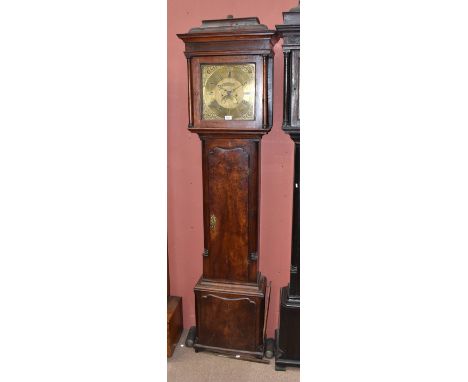 An early George III pollard oak eight day longcase clock, the caddy top above 12 inch brass dial inscribed 'Foden, Congleton'