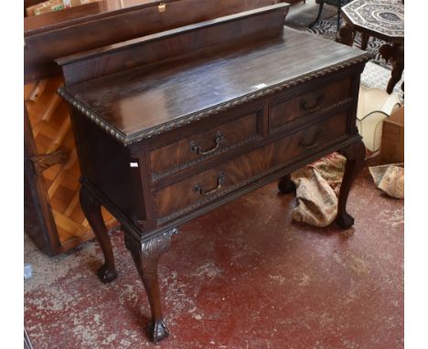 A mahogany cased table canteen of hallmarked silver cutlery, the two upper drawers with silver bladed and ivorine handled fis