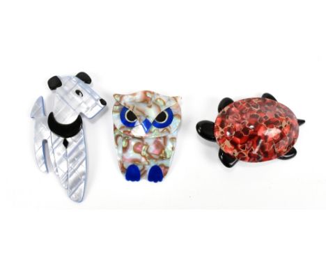 LEA STEIN; three brooches comprising owl, dog and turtle, all stamped to reverse (3).&nbsp;Additional InformationLight genera