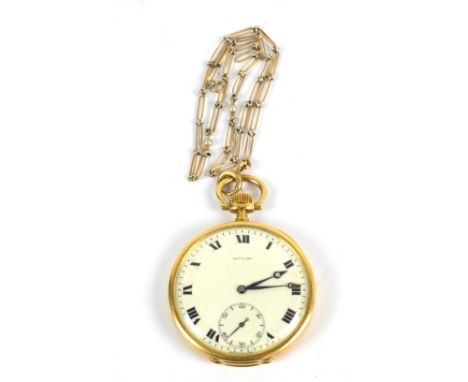 PATEK PHILIPPE; a rare 18ct yellow gold crown wind open faced pocket watch retailed by Galt &amp; Bro of Washington, the whit