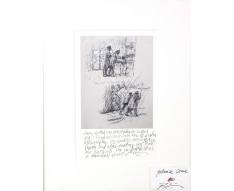 HAROLD RILEY DL, DLitt, FRCS, DFA, ATC (born 1934); a print, ‘Lowry and I at my Litho-Press’, with pencil inscription beneath