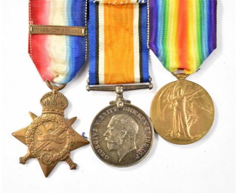 A WWI 1914 Star Medal trio awarded to 7954 Pte. J. Cook Bedf. R. with 5th Aug - 22nd Nov 1914 clasp.&nbsp;