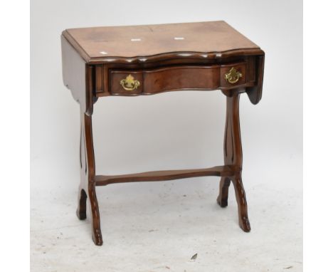 A good quality reproduction burr walnut veneered drop leaf sofa table of small proportions, height 52cm.