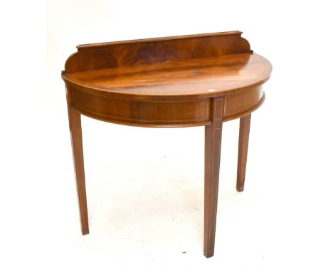 A 19th century inlaid mahogany demi-lune side table of typical form, width 94.5cm.Additional InformationChipping to veneer in