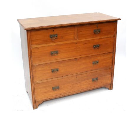 An Edwardian satin walnut chest of two short over three long drawers, raised on bracket supports, height 104cm, length 121cm.