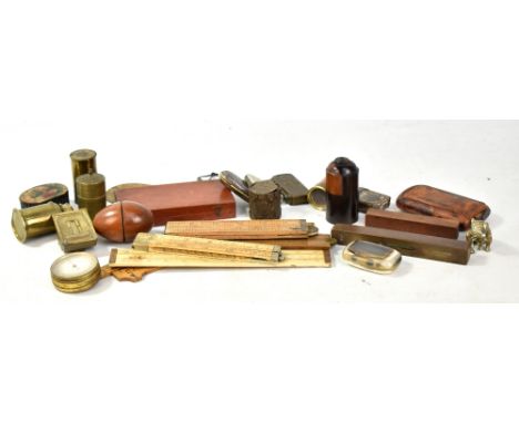An interesting group of collectors' items including folding rules, Cooke &amp; Sons of York compensated pocket barometer, min
