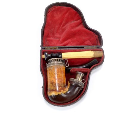 A cased Victorian silver topped and ivory tobacco pipe, Benjamin Barling, London 1851 (af).Additional InformationCase with us