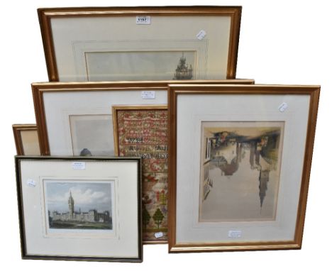 A 19th century chromolithograph depicting Bridgegate, Glasgow, further prints relating to Glasgow, also a 19th century sample