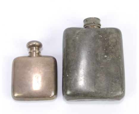 SAUNDERS &amp; SHEPHERD; an Edward VII hallmarked silver miniature hip flask of plain form, Birmingham 1904, 7.5 x 5.5cm, app