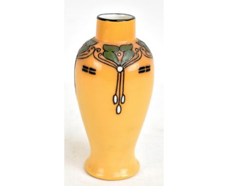 FREDERICK A RHEAD FOR WOOD &amp; SONS; an 'Elers' ware yellow ground vase with tubelined secessionist-style decoration, print