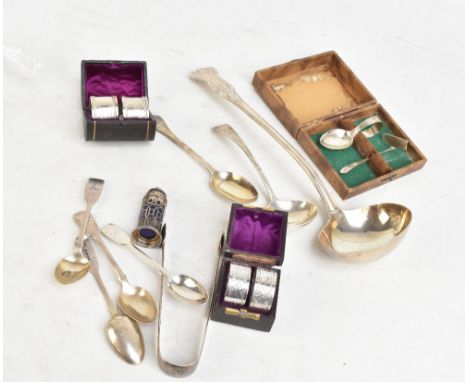 WILLIAM ELEY &amp; WILLIAM FEARN; a George IV hallmarked silver Shell and Thread pattern soup ladle with engraved armorial de
