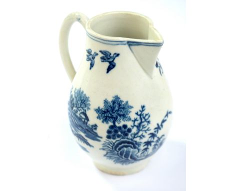 WORCESTER; a Dr Wall period 18th century sparrow beak jug decorated in the 'Fence' pattern, marked to base, height 11.5cm.

P