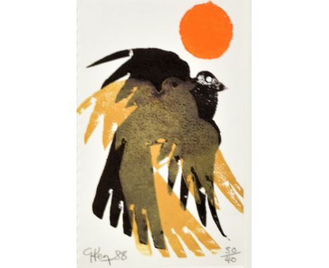 GEOFFREY KEY (born 1941); a signed limited edition coloured print, study of two birds, signed and dated 88, 30/40, 20 x 12cm,