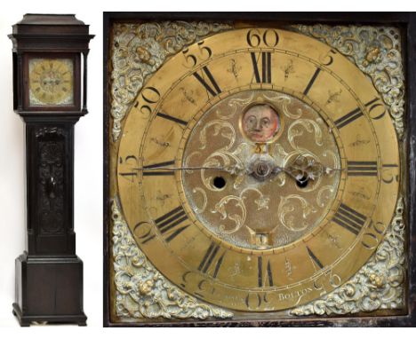 JEREMIAH STANDRING OF BOLTON; a late 18th century ebonised oak longcase clock, the square brass dial set with Roman and Arabi