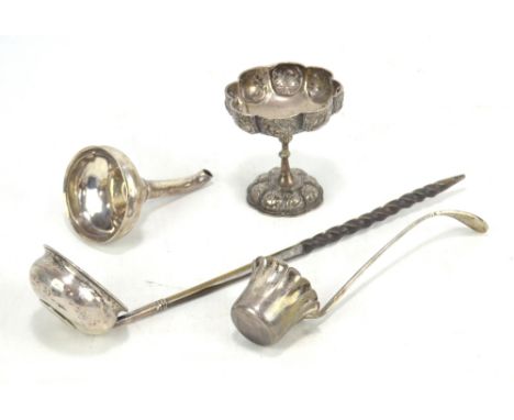 TIFFANY &amp; CO; a sterling silver ladle decorated with bird amongst branches and flowers in relief to handle, marked to ste