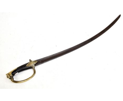 A 19th century French Naval sabre with anchor decoration to the hilt and engraved detail to the blade, inscribed to one side 