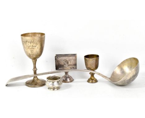 CHRISTOPHER & THOMAS WILKES BARKER; a hallmarked silver soup ladle, London 1804, length 33.5cm, together with a Victorian hal