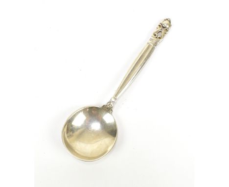 GEORG JENSEN; 'Acorn' pattern 0.830 grade silver spoon initialled 'JJ' to bowl underside with further Christian F. Heiser, le