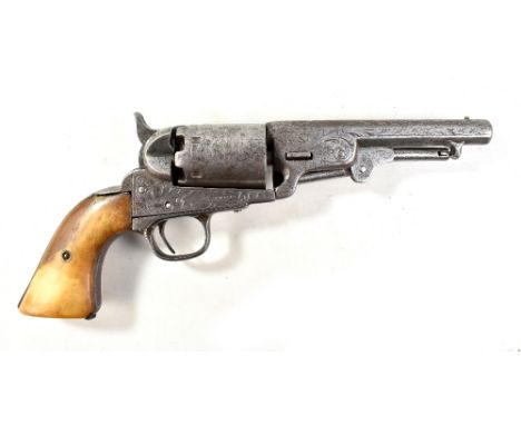 COLT; a Belgian five shot .35 calibre percussion cap revolver, the 5" octagonal barrel decorated with foliate scrolls and sta