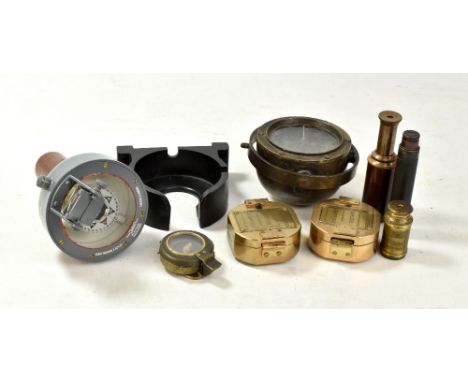 HENRY BROWNE &amp; SON LTD; a compass, a military issued pocket compass in leather case, a binicled compass (lacking frame), 