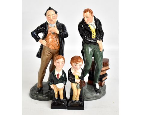 ROYAL DOULTON; four Charles Dickens figures comprising HN2098 'Pecksniff', HN2101 'Uriah Heep' (these approx 19cm) and two sm