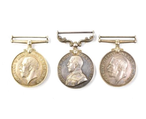 A George V Long Service and Good Conduct Medal and WWI War Medal awarded to 260001 Pte. H.E. Maddicks L.N. Lan. R., also a si