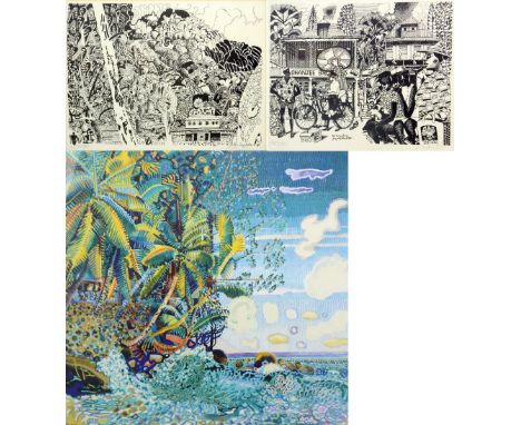ADAMS OF SEYCHELLES; a signed limited edition coloured print, 'Northolme', 230/500, 57 x 58cm, and two further signed limited