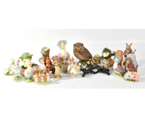 A mixed group of ceramic figures including Beswick 'Parsley the Lion' and 'Sage the Owl', Royal Albert large size Jemima Pudd