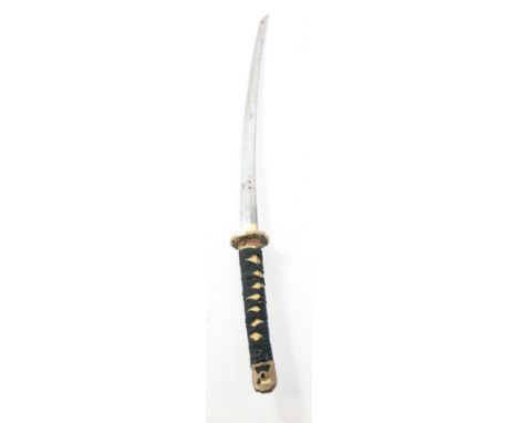 A Japanese shin-gunto with signed tang, blade length 68cm including brass end plate, the brass tsuba and copper band featurin