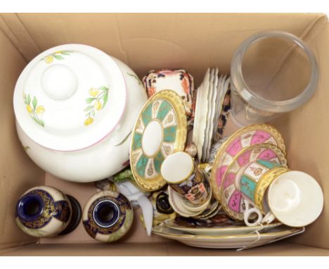 A small group of ceramics and glass to include a Spode lidded ginger jar, the pair of Satsuma vases (af), a large Wedgwood 'V