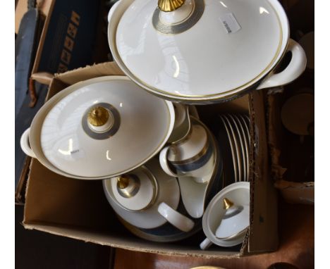 ROYAL DOULTON; a 'St Pauls' dinner set to include plates, bowls, side plates, soup bowls, two tureens, teapot, cream jug, sug