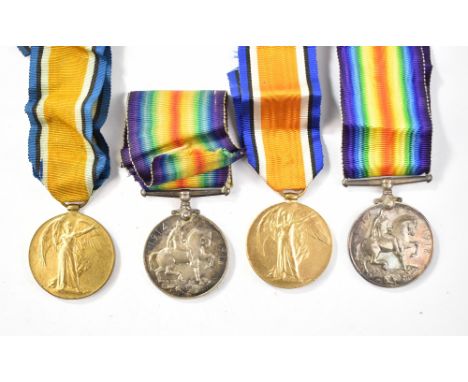 Two WWI War and Victory Medal duos awarded to 84489 Gnr. W.C. Beswick R.A. and 6794 Cpl. H.E. Bradwell Leic. R. respectively.