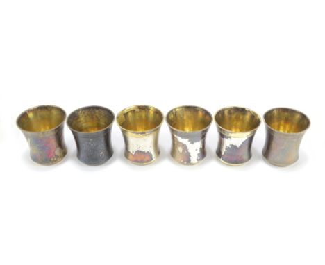 WMF; a set of six 835 grade silver tote cups with hammered finish, marked to bases, 4.4cm, approx 8.9ozt (6).&nbsp;Additional