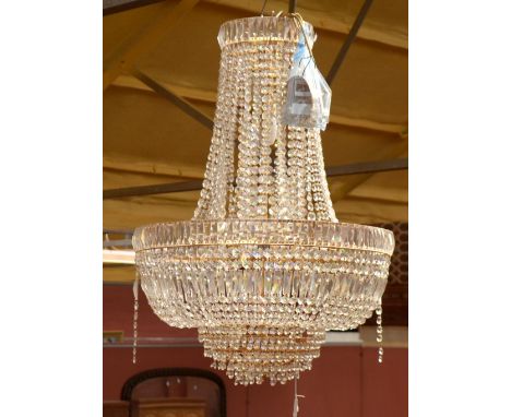 A modern glass drop chandelier (af).