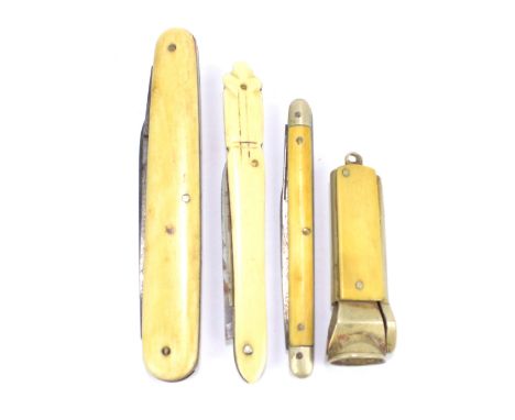 Three ivory mounted penknives and a cigar cutter (4).