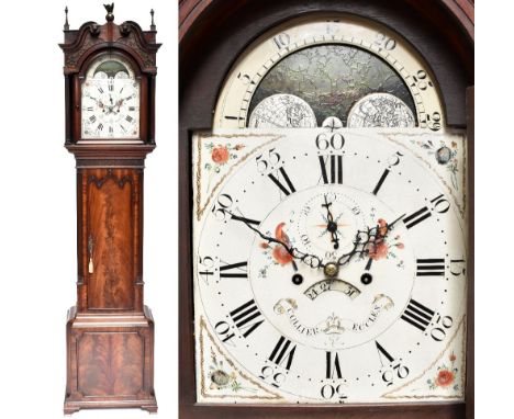 COLLIER OF ECCLES; a late 18th/early 19th century mahogany longcase clock with broken swan neck pediment above eagle finial a